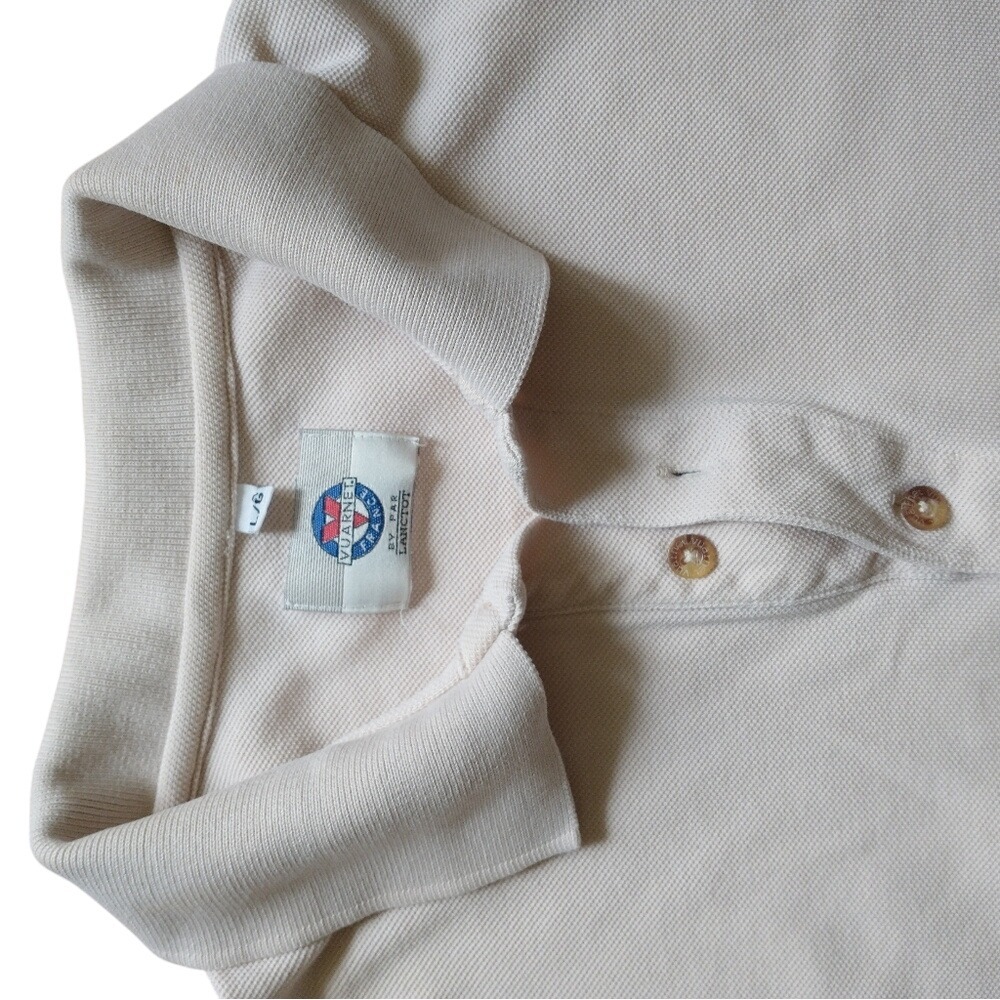 90's vintage Vuarnet France Mens Pique Polo Shirt Beige Tan Size L - Picture 5 of 7